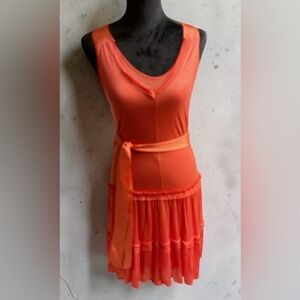 Banana Republic Orange Sleeveless Belted Midi Dress